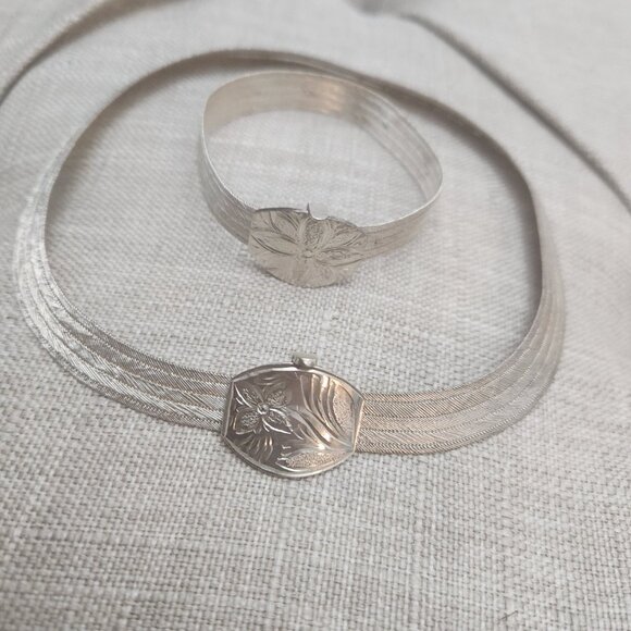 Beautiful vintage 900 silver hand braided Turkish choker and bracelet set